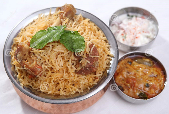 Mutton Tikka Biryani + Raita & Salad